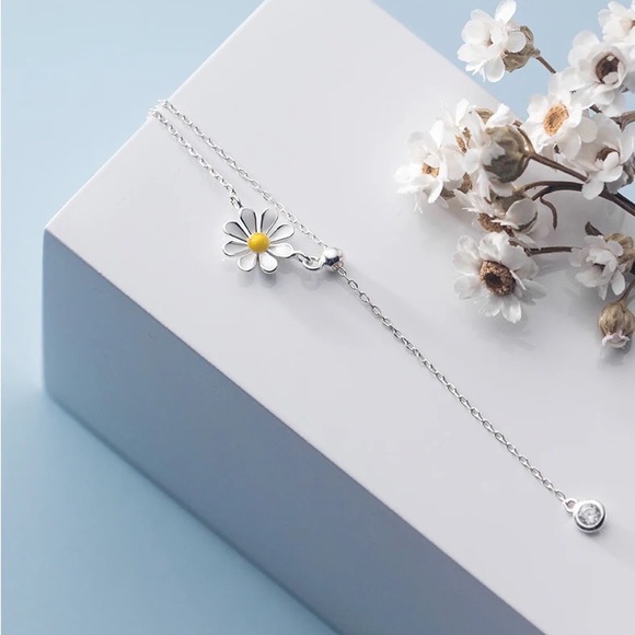 Flower Daisy sterling silver necklace adjustable design floral jewelry - Picture 4 of 9